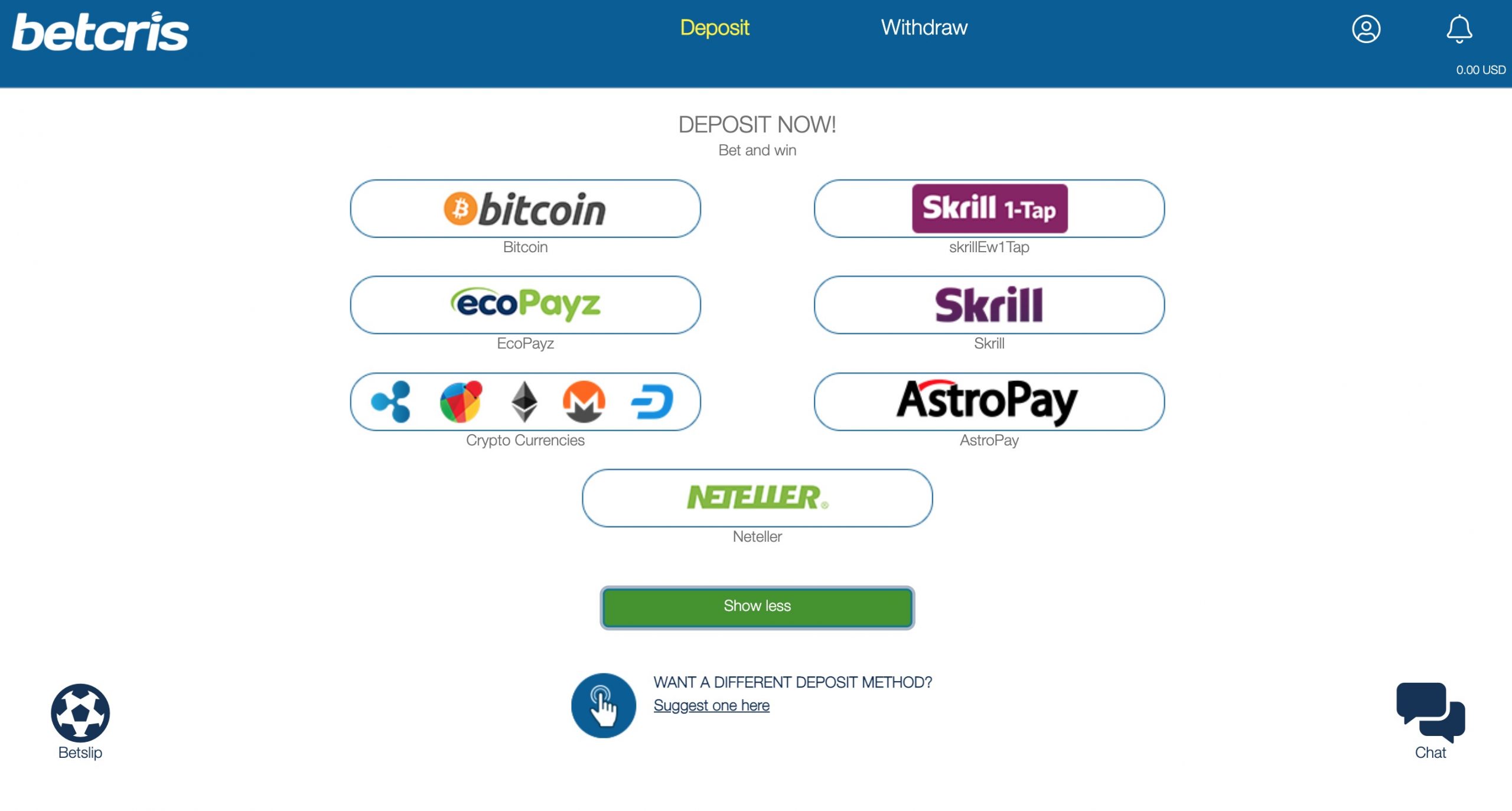 Betcris deposite