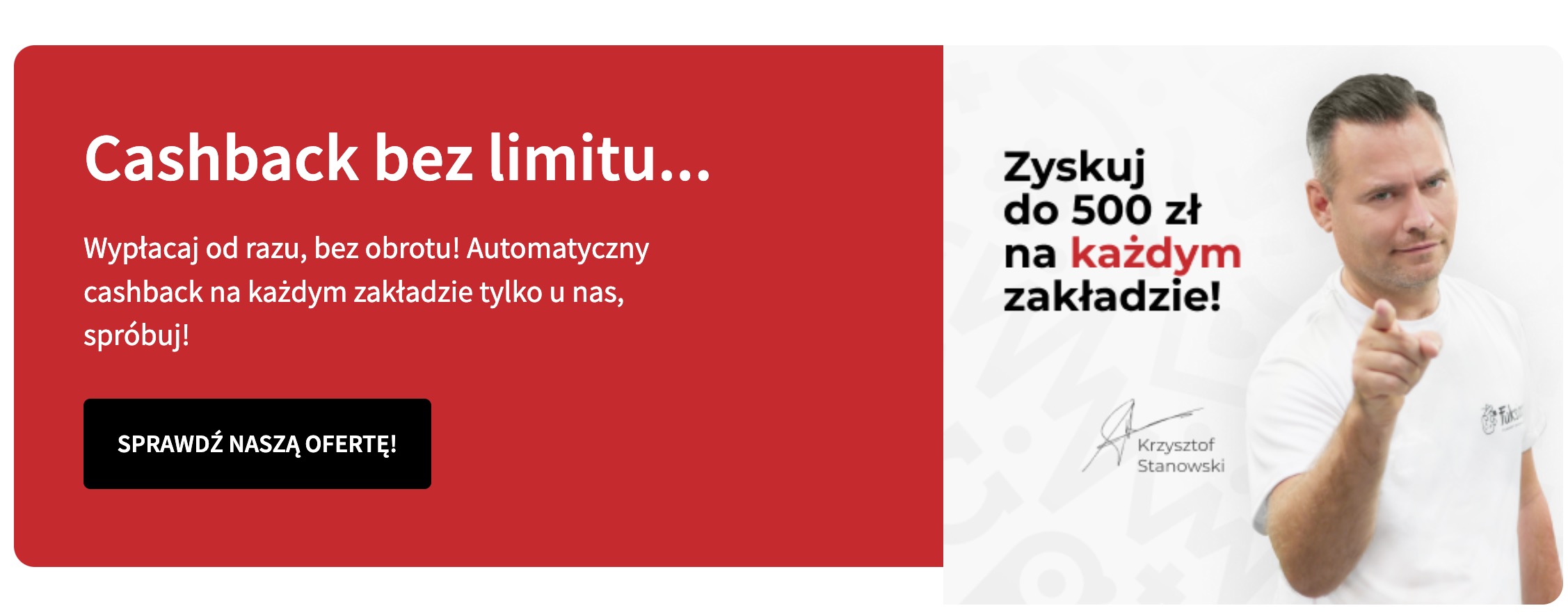 Fuksiarz bonus cashback bez limitu
